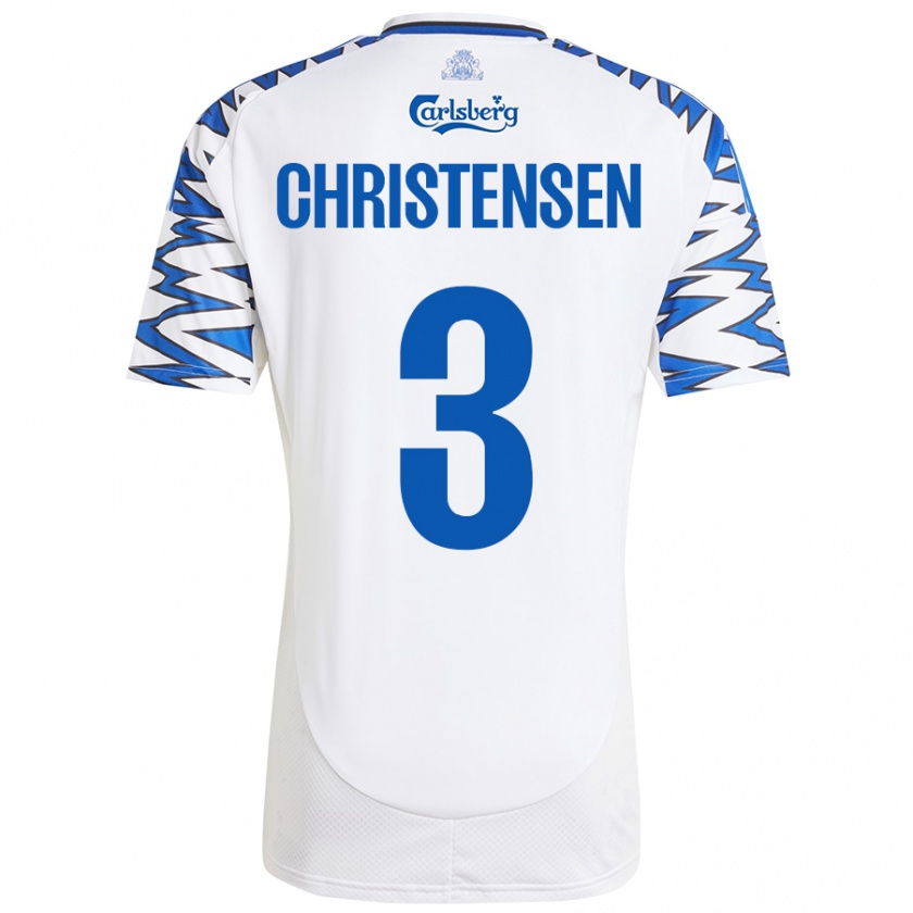 Kandiny Femme Maillot Sebastian Christensen #3 Blanc Bleu Ciel Tenues Domicile 2024/25 T-Shirt