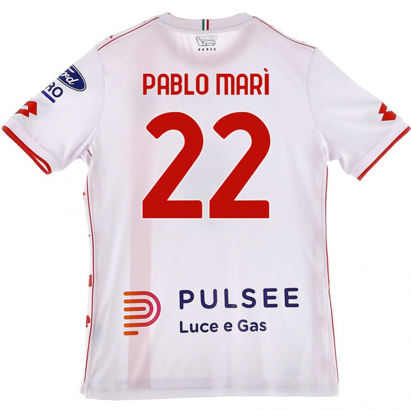 Kandiny Femme Maillot Pablo Marí #22 Blanc Rouge Tenues Extérieur 2024/25 T-Shirt