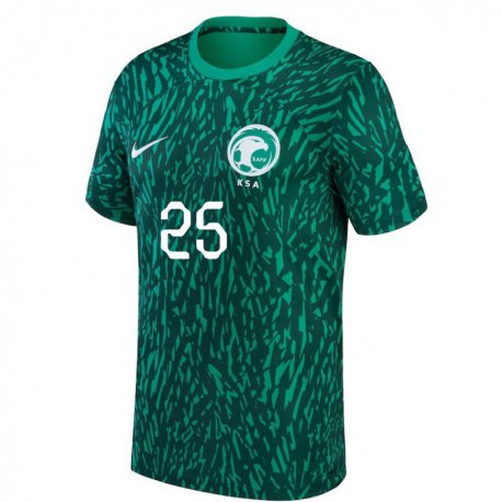 Kandiny Enfant Maillot Arabie Saoudite Awad Al Nashri #25 Vert Foncé Tenues Extérieur 22-24 T-shirt