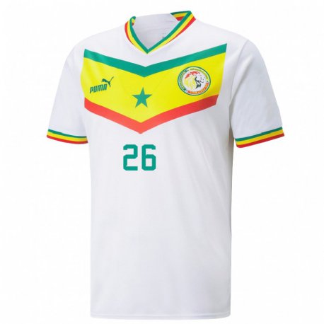 Kandiny Homme Maillot Sénégal Pape Gueye #26 Blanc Tenues Domicile 22-24 T-shirt