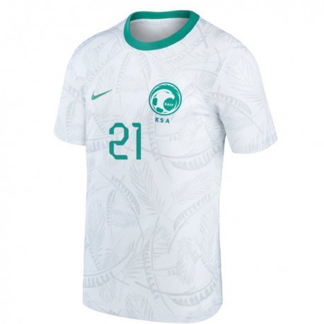 Kandiny Homme Maillot Arabie Saoudite Mohammed Al Owais #21 Blanc Tenues Domicile 22-24 T-shirt