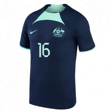 Kandiny Homme Maillot Australie Aziz Behich #16 Bleu Foncé Tenues Extérieur 22-24 T-shirt