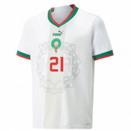 Kandiny Homme Maillot Maroc Walid Chedira #21 Blanc Tenues Extérieur 22-24 T-shirt