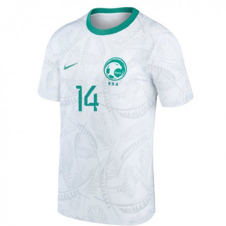 Kandiny Enfant Maillot Arabie Saoudite Meshal Sibyani #14 Blanc Tenues Domicile 22-24 T-shirt