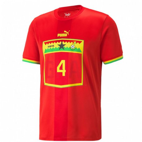 Kandiny Enfant Maillot Ghana Janet Egyir #4 Rouge Tenues Extérieur 22-24 T-shirt