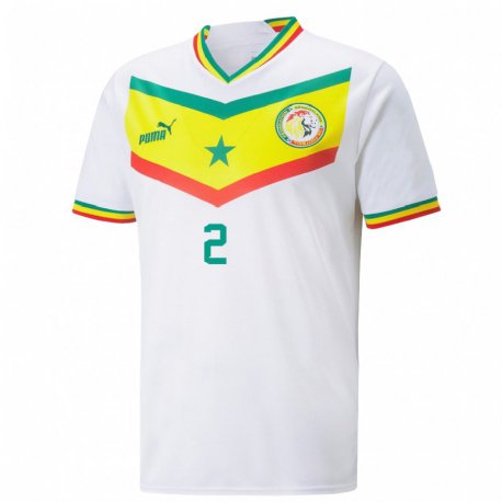 Kandiny Homme Maillot Sénégal Marieme Babou #2 Blanc Tenues Domicile 22-24 T-shirt