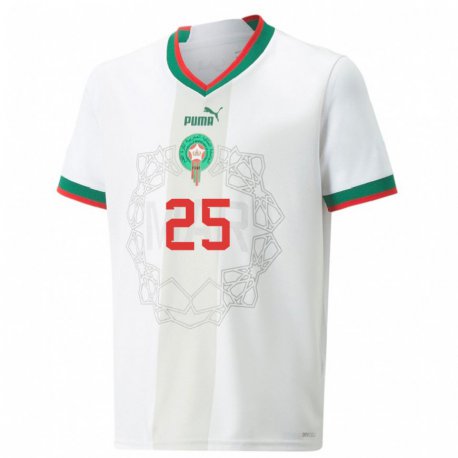 Kandiny Homme Maillot Maroc Chaymaa Mourtaji #25 Blanc Tenues Extérieur 22-24 T-shirt