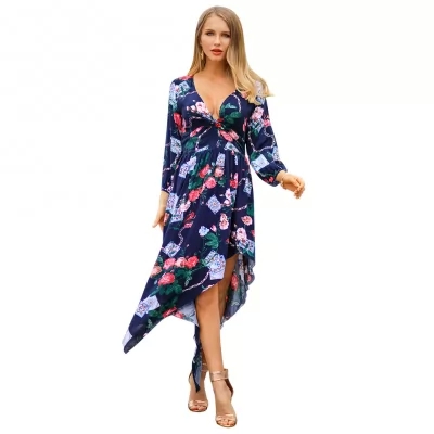 Kandiny - 2019 new spring print V-neck dress