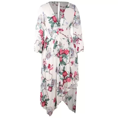 Kandiny - 2019 new spring white print V-neck dress