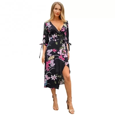 Kandiny - New printed sleeves V-neck elegant dress