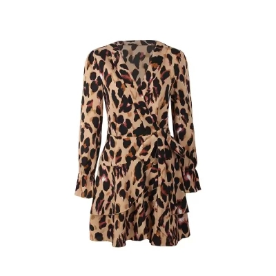 Kandiny - Leopard Print Long Sleeve Sexy Dress