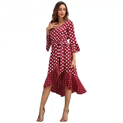 Kandiny - Spring new wave red long sleeve large size dress