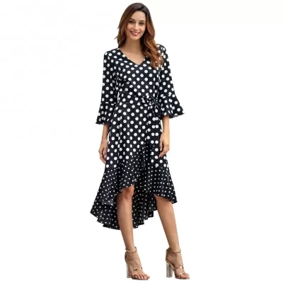 Kandiny - Spring new black wave long sleeve large size dress