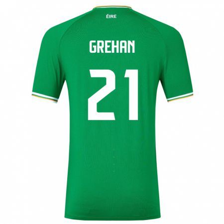 Kandiny Enfant Maillot Irlande Sean Grehan #21 Vert Tenues Domicile 24-26 T-Shirt