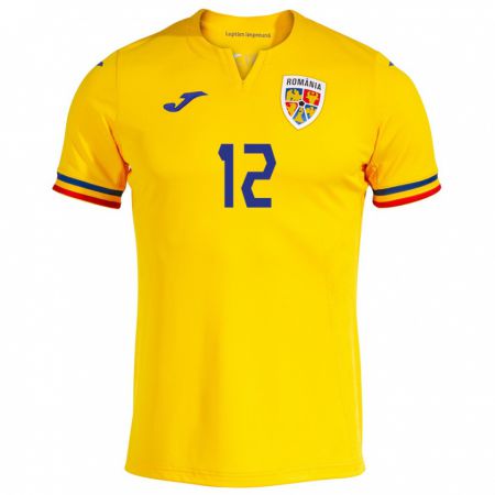 Kandiny Enfant Maillot Roumanie Horaţiu Moldovan #12 Jaune Tenues Domicile 24-26 T-Shirt