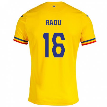 Kandiny Enfant Maillot Roumanie Andrei Radu #16 Jaune Tenues Domicile 24-26 T-Shirt