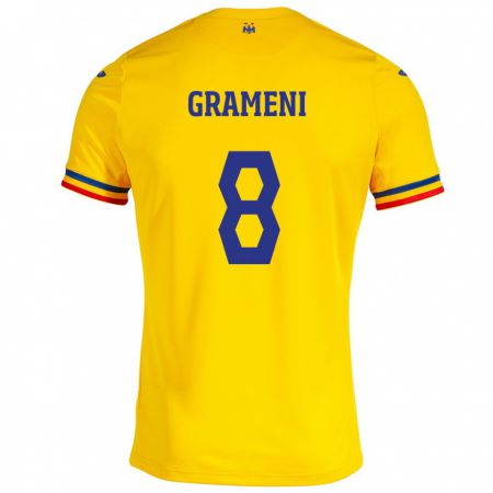 Kandiny Enfant Maillot Roumanie Constantin Grameni #8 Jaune Tenues Domicile 24-26 T-Shirt