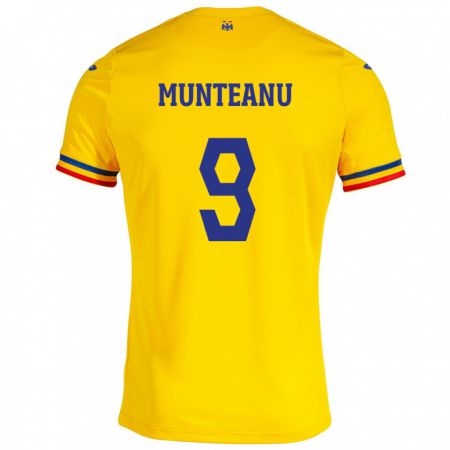 Kandiny Enfant Maillot Roumanie Louis Munteanu #9 Jaune Tenues Domicile 24-26 T-Shirt