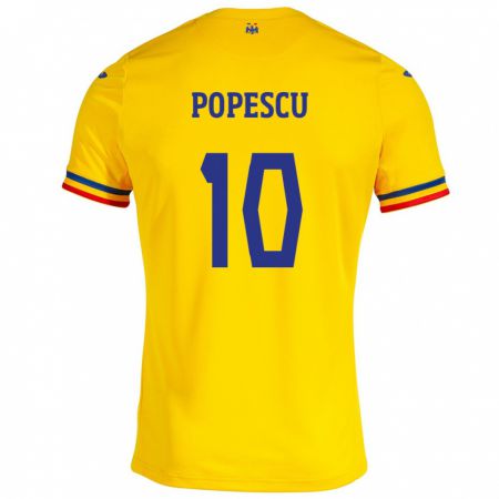 Kandiny Enfant Maillot Roumanie Octavian Popescu #10 Jaune Tenues Domicile 24-26 T-Shirt