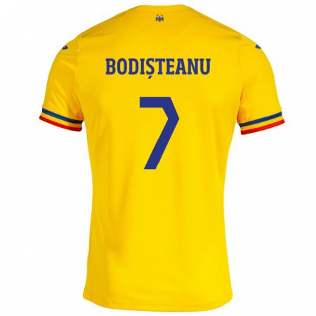 Kandiny Enfant Maillot Roumanie Ștefan Bodișteanu #7 Jaune Tenues Domicile 24-26 T-Shirt