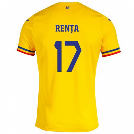 Kandiny Enfant Maillot Roumanie Denis Rența #17 Jaune Tenues Domicile 24-26 T-Shirt