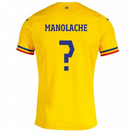 Kandiny Enfant Maillot Roumanie Luca Manolache #0 Jaune Tenues Domicile 24-26 T-Shirt