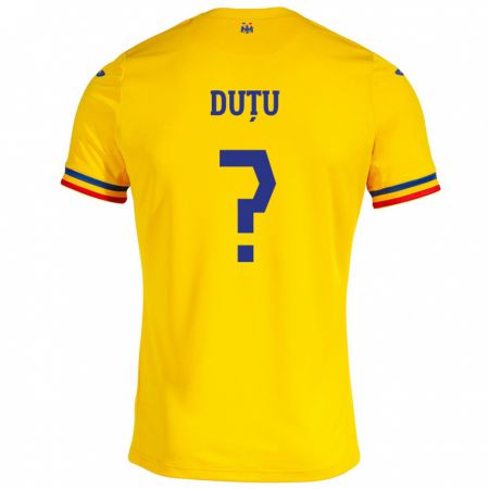 Kandiny Enfant Maillot Roumanie Matteo Duțu #0 Jaune Tenues Domicile 24-26 T-Shirt