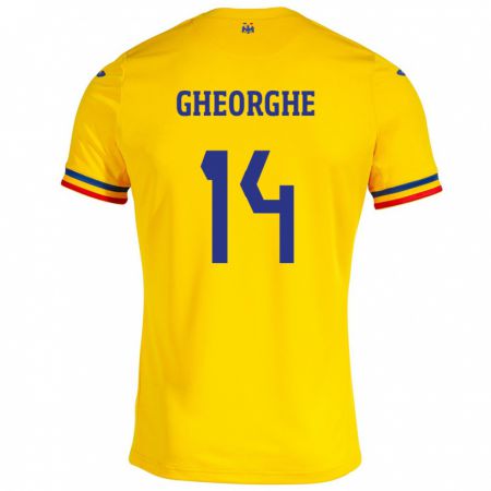 Kandiny Enfant Maillot Roumanie Costyn Gheorghe #14 Jaune Tenues Domicile 24-26 T-Shirt