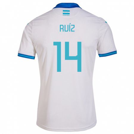 Kandiny Enfant Maillot Honduras David Ruíz #14 Blanc Tenues Domicile 24-26 T-Shirt