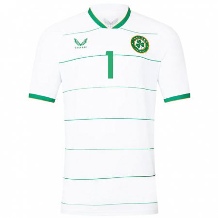 Kandiny Enfant Maillot Irlande Gavin Bazunu #1 Blanc Tenues Extérieur 24-26 T-Shirt