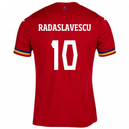 Kandiny Enfant Maillot Roumanie Eduard Radaslavescu #10 Rouge Tenues Extérieur 24-26 T-Shirt