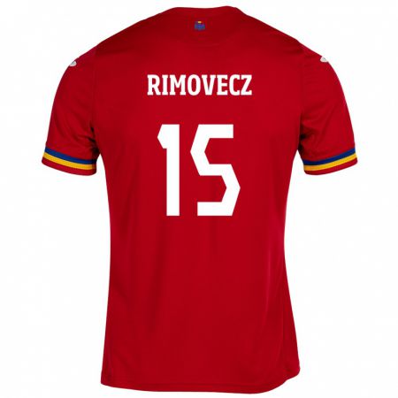 Kandiny Enfant Maillot Roumanie Sergiu Rimovecz #15 Rouge Tenues Extérieur 24-26 T-Shirt