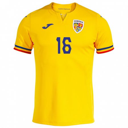 Kandiny Homme Maillot Roumanie Ioana Bălăceanu #16 Jaune Tenues Domicile 24-26 T-Shirt