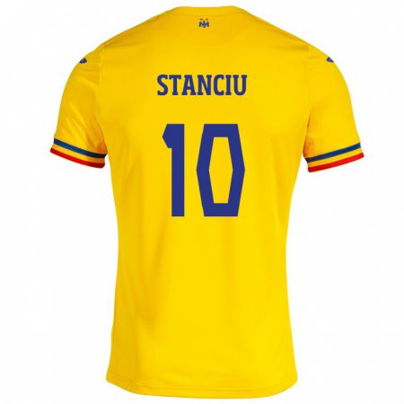 Kandiny Homme Maillot Roumanie Nicolae Stanciu #10 Jaune Tenues Domicile 24-26 T-Shirt