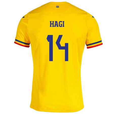 Kandiny Homme Maillot Roumanie Ianis Hagi #14 Jaune Tenues Domicile 24-26 T-Shirt