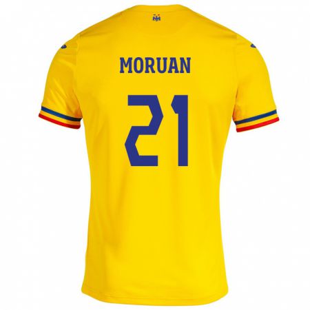 Kandiny Homme Maillot Roumanie Olimpiu Moruţan #21 Jaune Tenues Domicile 24-26 T-Shirt