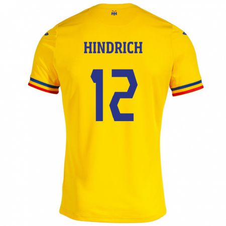 Kandiny Homme Maillot Roumanie Otto Hindrich #12 Jaune Tenues Domicile 24-26 T-Shirt