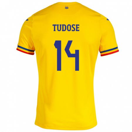 Kandiny Homme Maillot Roumanie Mario Tudose #14 Jaune Tenues Domicile 24-26 T-Shirt