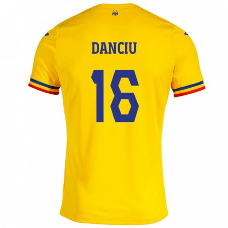 Kandiny Homme Maillot Roumanie Marian Danciu #16 Jaune Tenues Domicile 24-26 T-Shirt