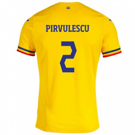 Kandiny Homme Maillot Roumanie Sergiu Pîrvulescu #2 Jaune Tenues Domicile 24-26 T-Shirt