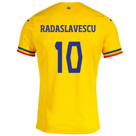 Kandiny Homme Maillot Roumanie Eduard Radaslavescu #10 Jaune Tenues Domicile 24-26 T-Shirt