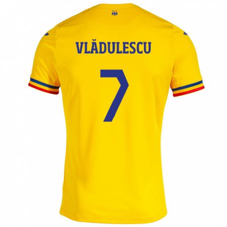 Kandiny Homme Maillot Roumanie Ana Maria Vlădulescu #7 Jaune Tenues Domicile 24-26 T-Shirt