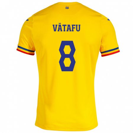 Kandiny Homme Maillot Roumanie Ștefania Vătafu #8 Jaune Tenues Domicile 24-26 T-Shirt