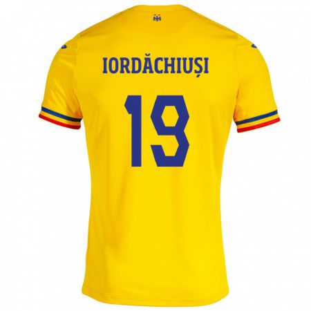 Kandiny Homme Maillot Roumanie Olga Iordăchiuși #19 Jaune Tenues Domicile 24-26 T-Shirt