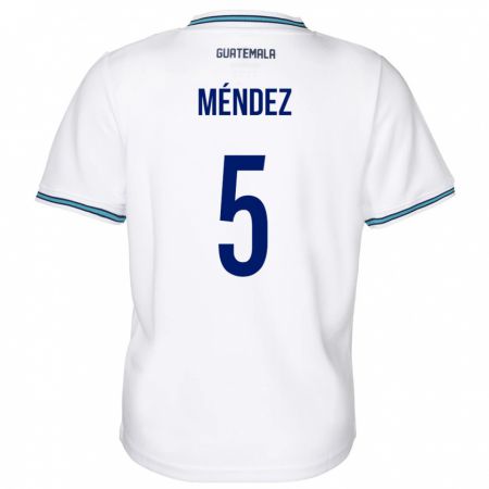 Kandiny Homme Maillot Guatemala Diego Méndez #5 Blanc Tenues Domicile 24-26 T-Shirt