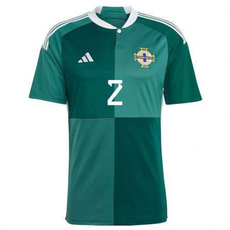 Kandiny Homme Maillot Irlande Du Nord Callum Leacock #2 Vert Tenues Domicile 24-26 T-Shirt