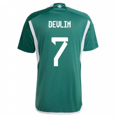 Kandiny Homme Maillot Irlande Du Nord Terry Devlin #7 Vert Tenues Domicile 24-26 T-Shirt