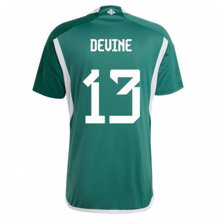 Kandiny Homme Maillot Irlande Du Nord Senan Devine #13 Vert Tenues Domicile 24-26 T-Shirt