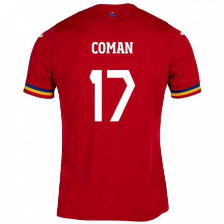 Kandiny Homme Maillot Roumanie Florinel Coman #17 Rouge Tenues Extérieur 24-26 T-Shirt