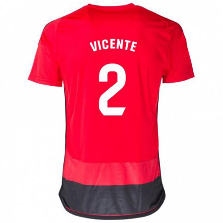 Kandiny Enfant Maillot David Vicente #2 Rouge Noir Tenues Domicile 2023/24 T-Shirt